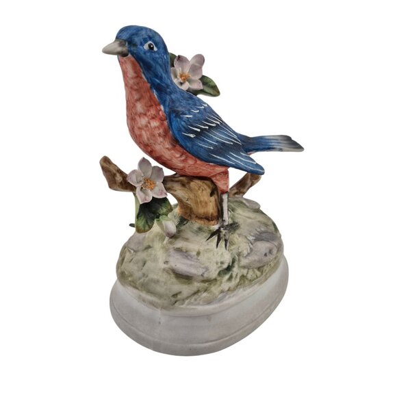 Gorham Bluebird Music Box Plays Blue Danube Waltz Ceramic Figurine Flower Japan - Picture 4 of 10